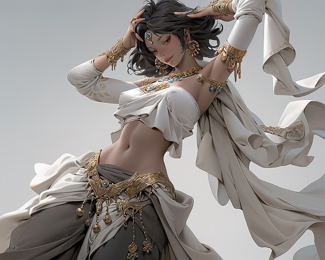 An Image Showcasing A Belly Dancer Gracefully Blending Traditional Movements Like Hip Drops And Shimmies With Fluid Transitions, Displaying Intuitive Rhythms In A Mesmerizing Fusion Of Beauty And Skill